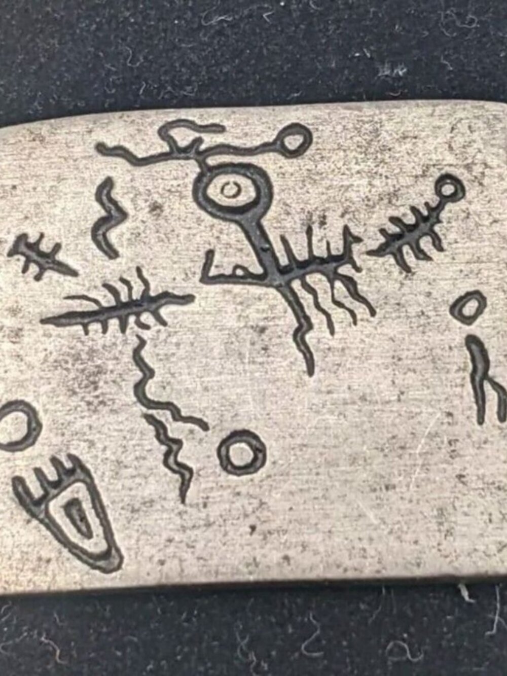 ALICE SEELY Brooch Signed 2000 Urban Tribal Ethnic Petroglyph Pewter Pin 1.5"